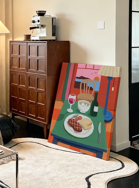 北欧ins风餐桌静物多巴胺装饰画创意日落海景温馨晚餐治愈系挂画