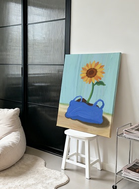 清新治愈向日葵装饰画创意趣味小众艺术玄关落地画公寓室民宿挂画