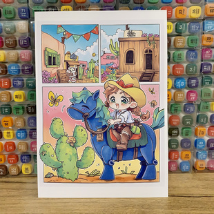 童话故事分镜临摹卡儿童创意美术明信片马克笔卡通人物范图场景画