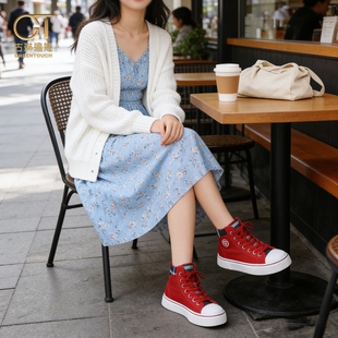 GT高档高帮帆布鞋女款2026新款夏季透气软底运动休闲红色中帮板鞋