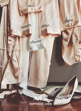 刺绣款 新娘Bride 伴娘Bridesmaid婚礼晨袍 刺绣袖口 个性定制