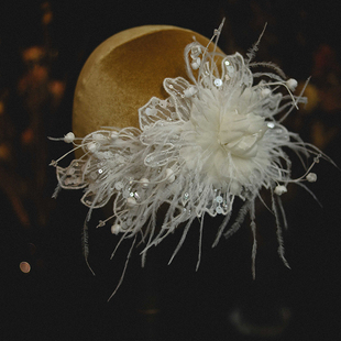 喜看手作白色蕾丝羽毛后区侧区头饰新娘结婚法式复古森系礼服配饰