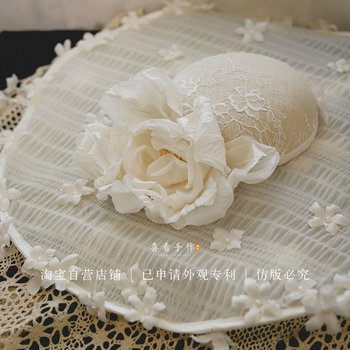 原创重工手作花瓣流苏蕾丝礼帽