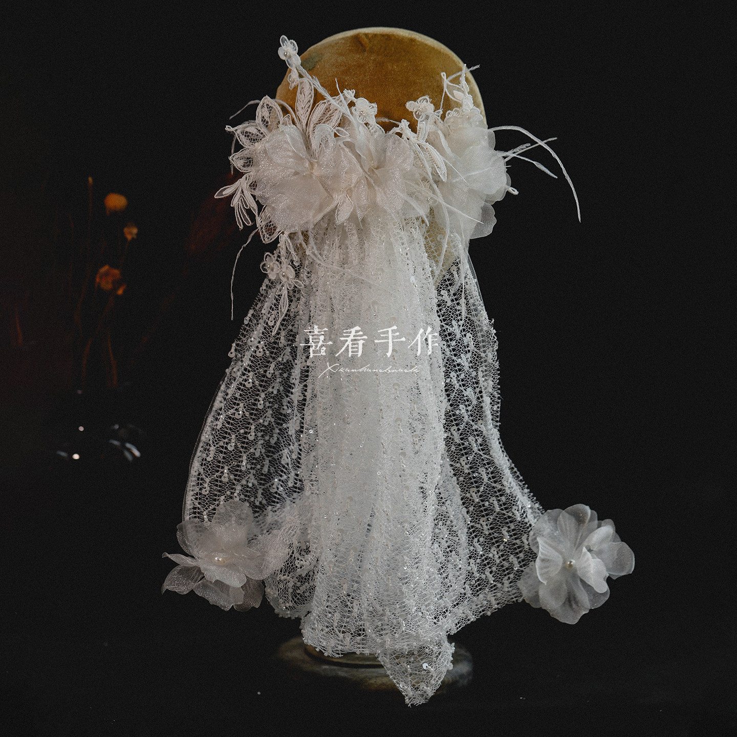手作高端珠绣分体小头纱