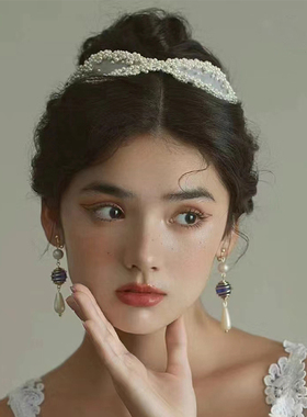 喜看手作复古法式串珠少女发箍新娘结婚礼服婚纱旅拍领证盘发头饰