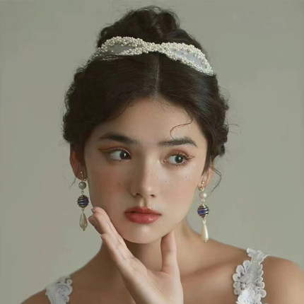 喜看手作复古法式串珠少女发箍新娘结婚礼服婚纱旅拍领证盘发头饰
