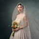 喜看原创手作韩式 减龄清透蕾丝长款 头纱新娘结婚礼服婚纱写真配饰