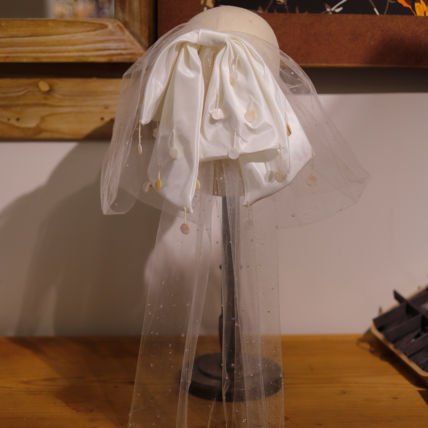 手作贝母蝴蝶结滴胶头纱