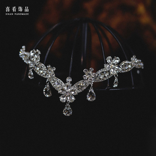 精致简约超闪水钻额链额饰新娘结婚礼服婚纱写真盘发造型皇冠配饰