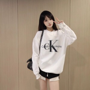 ck卫衣女黑色长袖纯棉圆领字母刺绣宽松套头上衣外套男J320787