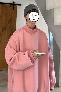 B239-W222-P43（控价59）粉 基础高领卫衣男宽松卫衣男图片