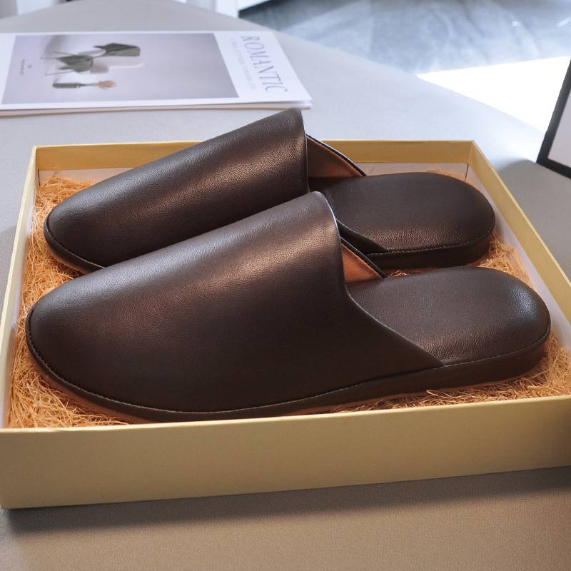 高档轻奢羊皮凉拖包头春秋四季牛筋底男女款室内居家真皮拖鞋厚底