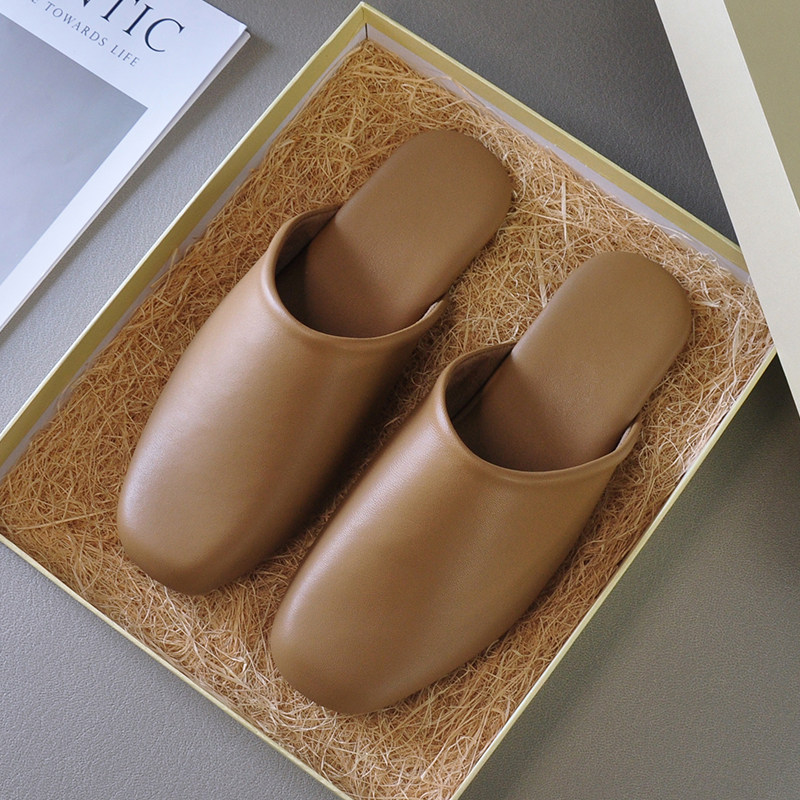 高档轻奢包头小羊皮居家真皮拖鞋春秋四季男女室内防滑牛筋底凉拖