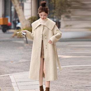 气质收腰高端毛呢 新款 赫本风海军领双面呢大衣女长款 2025冬季