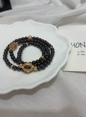 女人石石榴石串珠手链女高级感小众百搭手串复古情侣双层叠戴