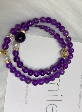 原创｜天然紫水晶手链两圈薰衣草水晶手串送闺蜜生日礼物幸福平安