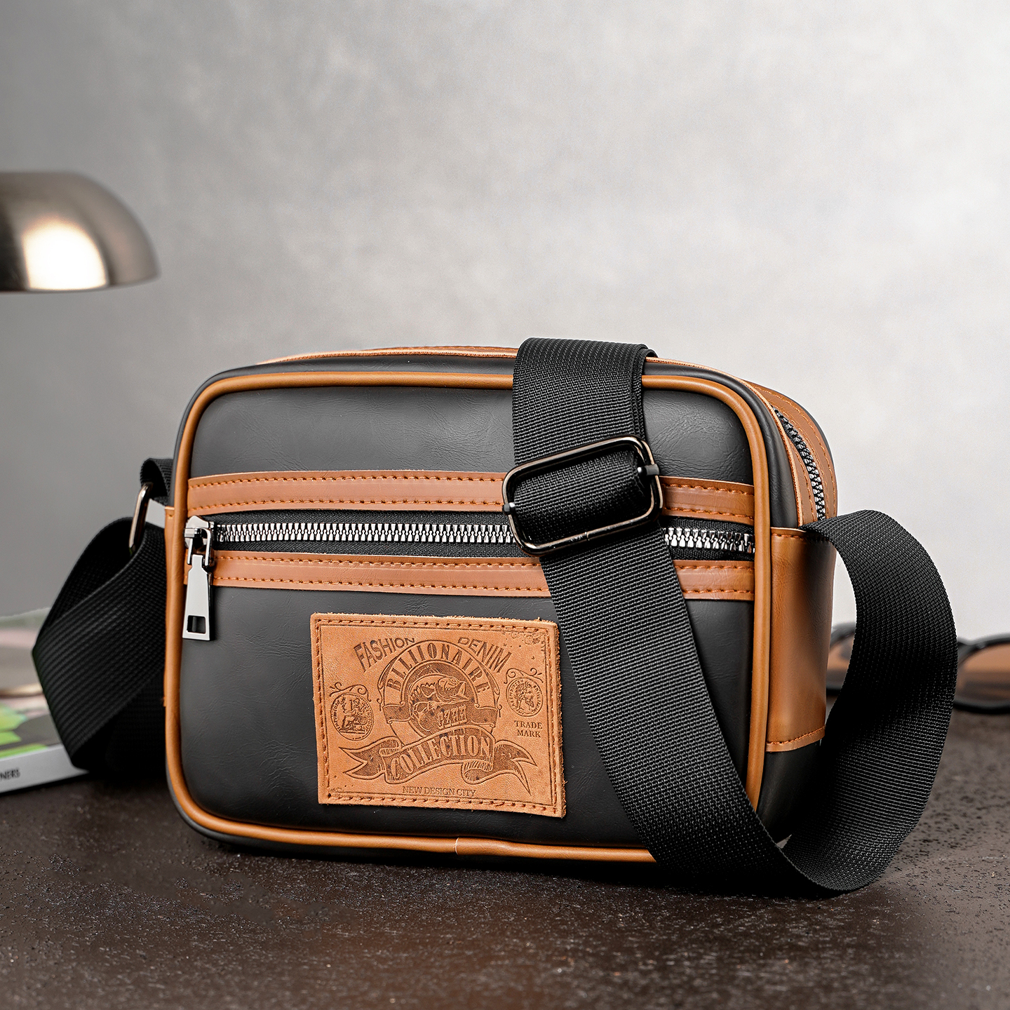 日系相机包男士横款单肩包挎包