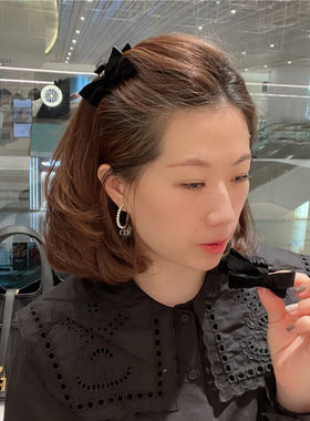 黑色丝绒蝴蝶结刘海抓王心凌同款发夹公主头抓夹少女气质侧边夹