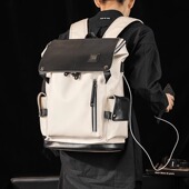 新款 双肩包男包休闲日韩时尚 潮流旅行背包白色大容量男生书包潮包