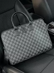 Trendy Brand Men's Business Briefcase, Casual Horizontal Handbag, Fashionable Checkerboard Pattern Korean Style Men's Bag, Single Shoulder Crossbody Bag