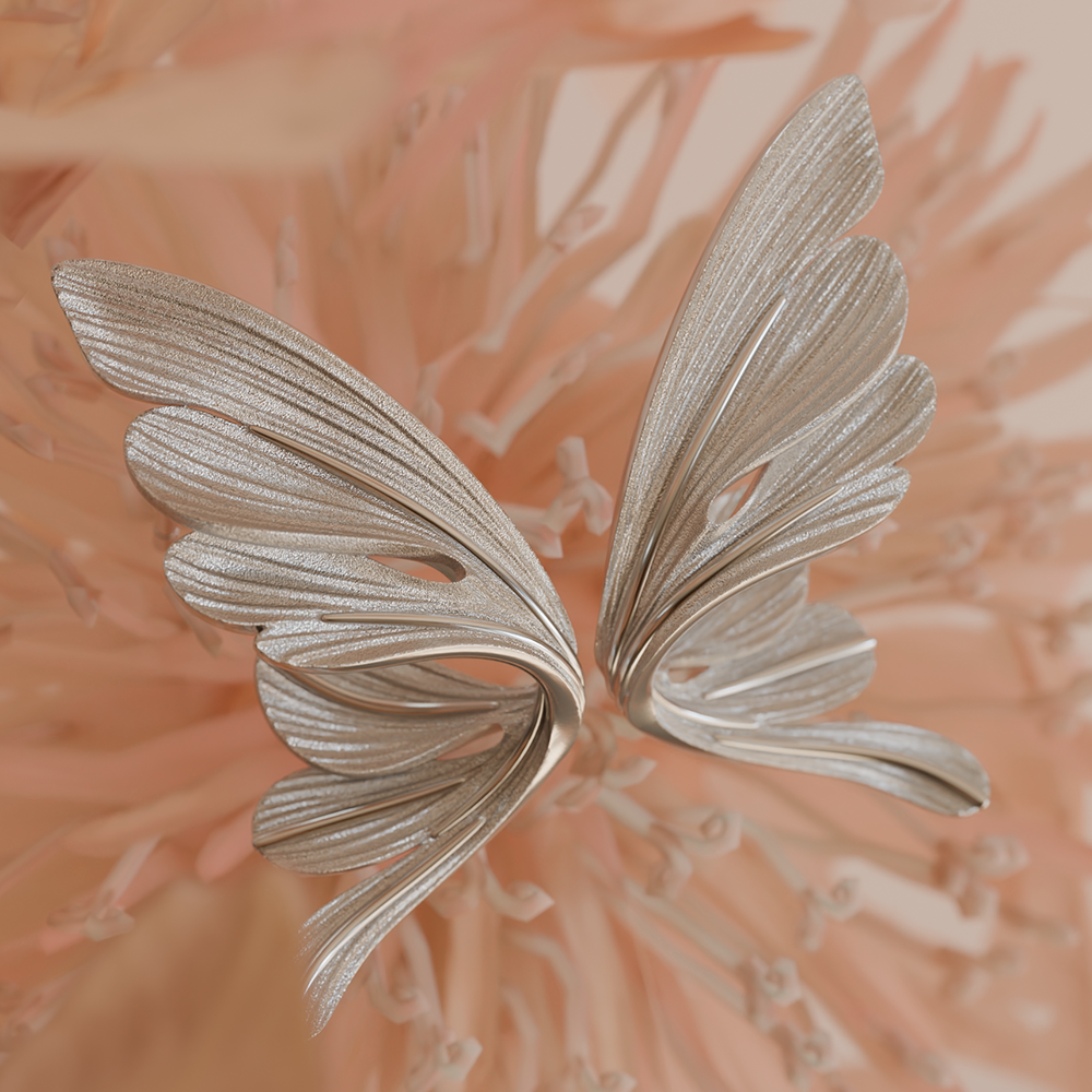 十口二冂S925银蝴蝶耳钉女复古华丽时尚个性纯银耳饰小众设计师