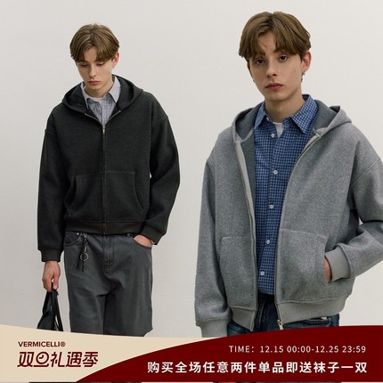 VMCL正肩短宽500g加厚抓绒呢子连帽卫衣高知风男女25AW vermicell