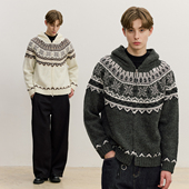 VMCL复古费尔岛绞花针织羊毛混纺连帽毛衣男女情侣25AW vermicell
