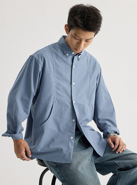 VMCL弧形结构隐形口袋 宽松通勤百搭长袖衬衫男潮24AW vermicelli