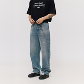 VMCL钥匙扣刺绣锁链印花复古水洗宽松直筒牛仔裤 男25SS vermicell