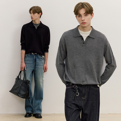 VMCL老钱风羊毛假两件翻领POLO修身毛衣针织衫男秋25AW vermicell