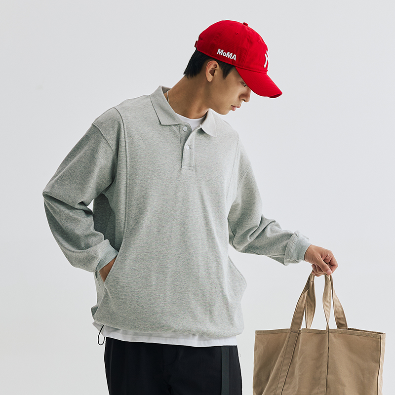 VMCL弧形结构口袋宽松长袖POLO