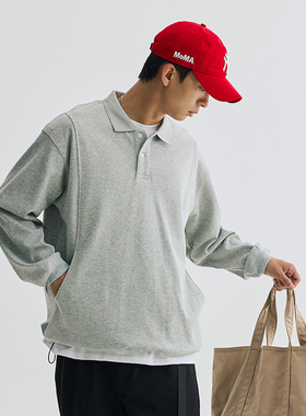 VMCL弧形结构口袋日系复古宽松POLO长袖TEE恤男秋24AW vermicelli