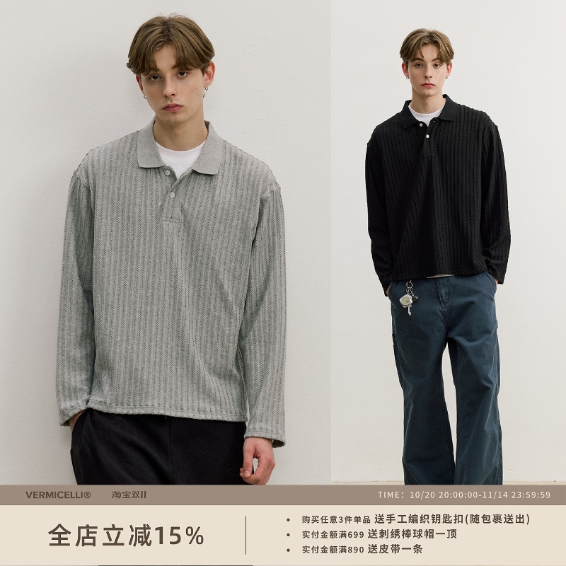VMCL310克经典绞花编结POLO衫老钱风针织衫长袖男25AW vermicelli