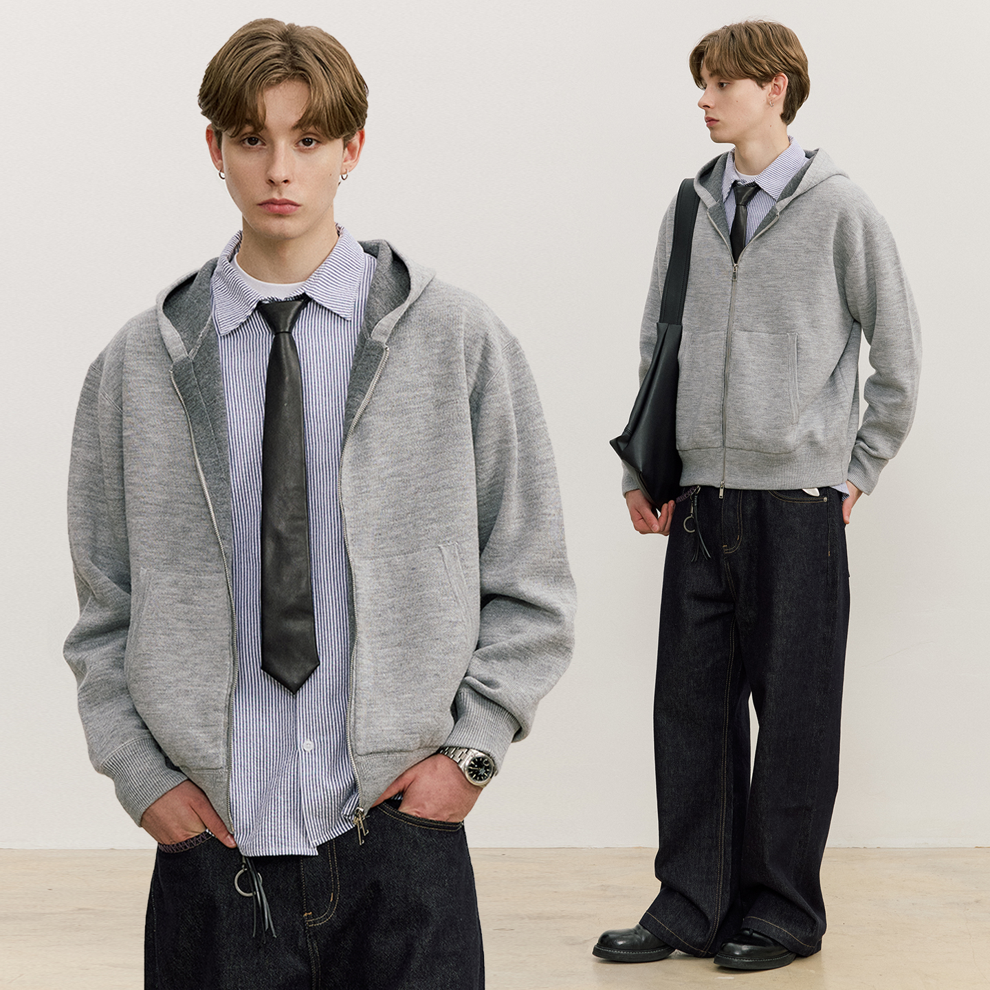 VMCL学院风莱卡织法 绒感舒适连帽薄毛衣男女情侣25AW vermicelli