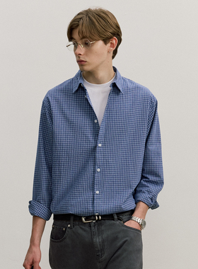 VMCL高智感色织细格纹宽松休闲纯棉蓝色格子衬衫男25AW vermicell