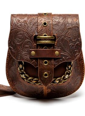 【代理现货】新款朋克女士肩包欧美复古风斜挎包链条压花贝壳包