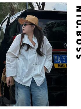 大码270斤“深圳南油”盐系宽松立领磁吸扣极简薄外