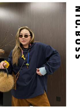 Three Ten.N大码270斤“创意小众”彩色编织撞色设计款卫衣