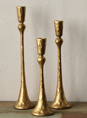 美式复古金色铸铁烛台套三组合家居装饰摆件壁炉烛台手工锻造烛台