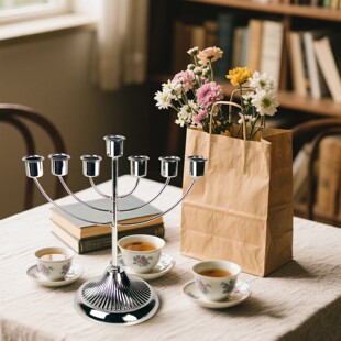 欧式复古铁艺金色银色七头烛台电子蜡烛灯生日婚礼装饰氛围感摆件