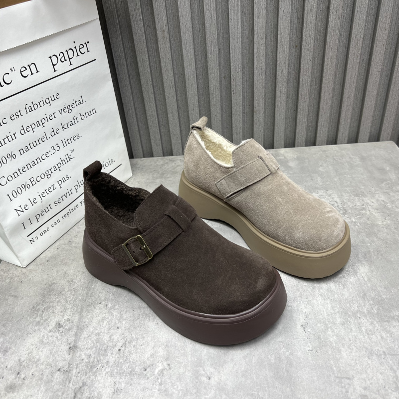 断码处理真皮女鞋2025秋冬款厚底复古魔术贴厚绒保暖勃肯鞋女棉鞋