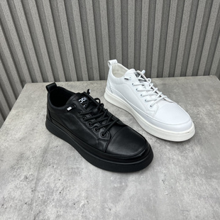 新款 2024春季 青年潮款 深口平底鞋 断码 牛皮学院风板鞋 处理真皮男鞋