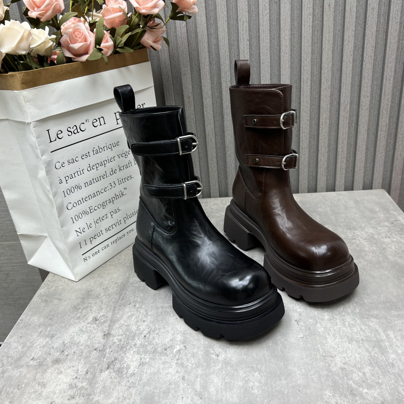 断码处理女靴2025秋冬季新款皮带扣骑士靴户外高跟英伦风马丁靴