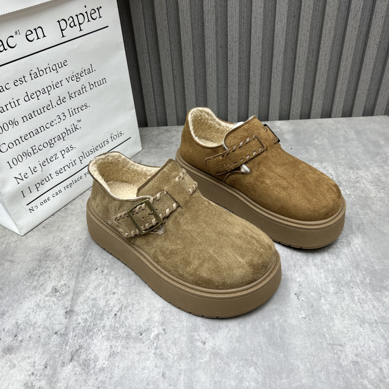 断码处理女鞋2025冬新款圆头套脚厚底魔术贴加绒深口勃肯鞋女棉鞋