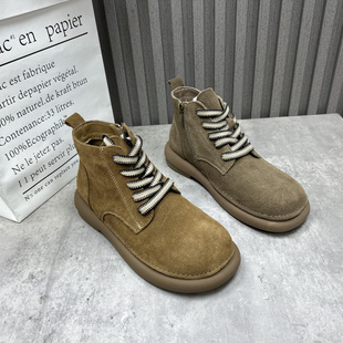 侧拉链低跟英伦风时尚 新款 女短靴 处理真皮女靴2025秋冬季 厂家断码