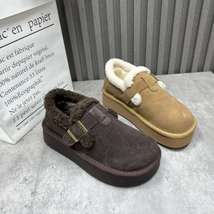 圆头套脚复古加绒保暖女棉鞋 断码 勃肯鞋 2025秋冬款 处理真皮女鞋