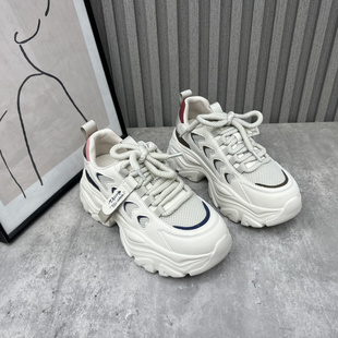 圆头系带松糕厚底运动老爹鞋 清仓断码 新款 2024春季 处理真皮女鞋