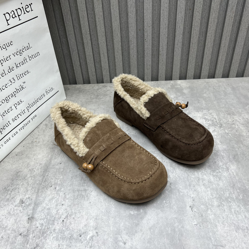 断码处理真皮女鞋2025秋冬款圆头套脚乐福轻便加绒保暖勃肯鞋棉鞋