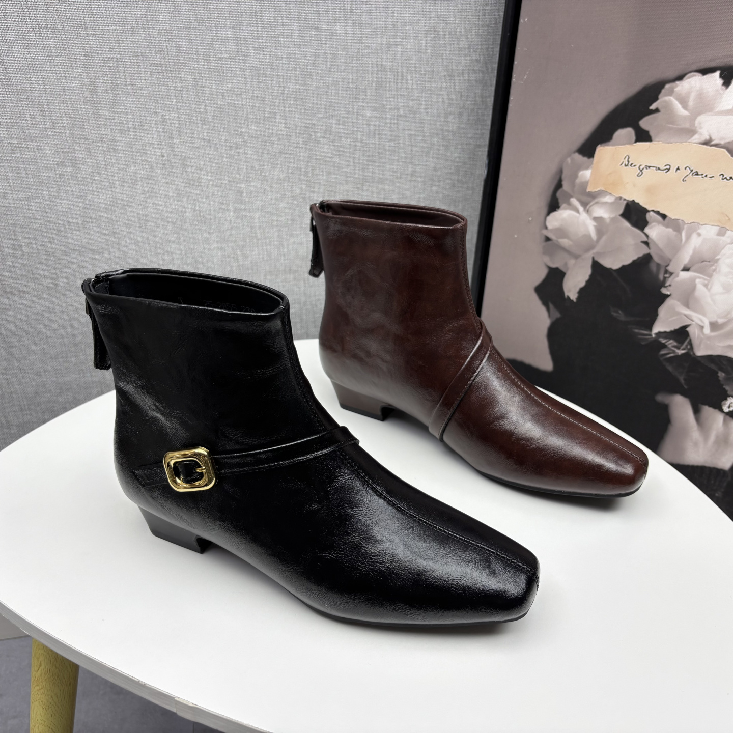 清仓断码处理女靴2025秋冬季新款后拉链低跟方头优雅时尚百搭短靴