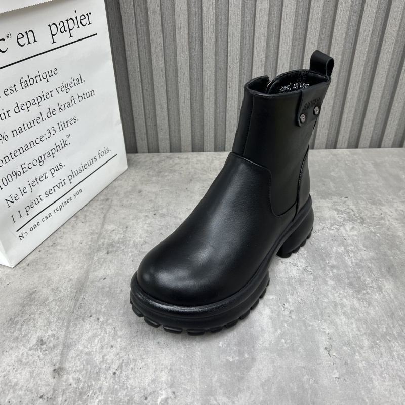 厂家断码处理真皮女靴2024冬季新款厚绒棉靴中跟侧拉链防寒女短靴